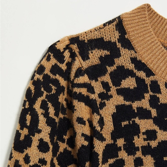 LOFT Leopard Print Sweater Dress – Medium Petite | Cozy Elegance | Animal Print - Picture 3 of 7